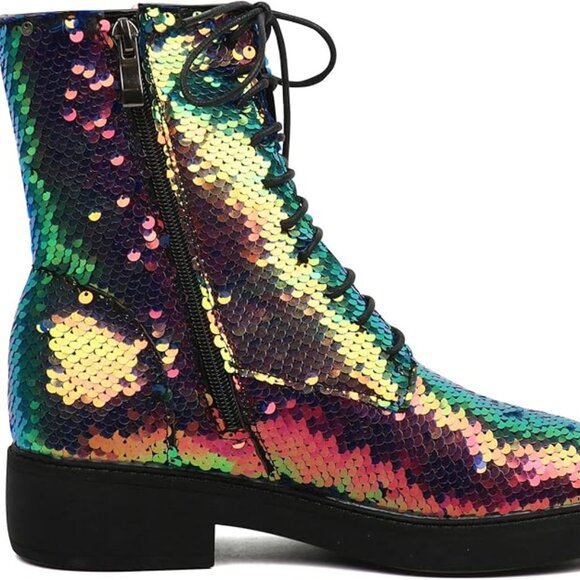Womens Sequin Combat Boots Size EU35 - Picture 2 of 2